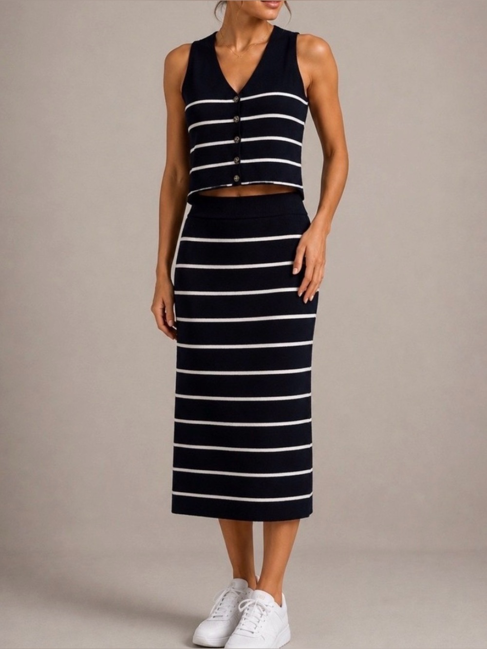 Joie 2 PC White, Black Knit Maxi Skirt, Vest Top M - Picture 2 of 8